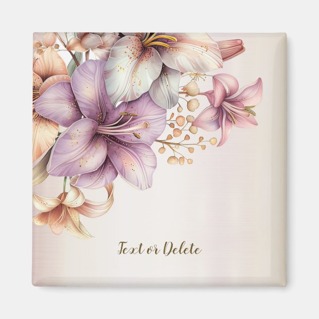 Watercolor Boho Pink Flowers Elegant Stylish Magnet (Front)