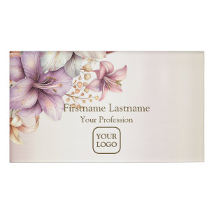 Watercolor Boho Pink Flowers Elegant Stylish Name Tag