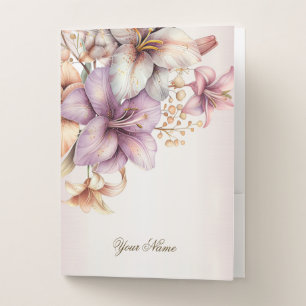 Watercolor Boho Pink Flowers Elegant Stylish Pocket Folder