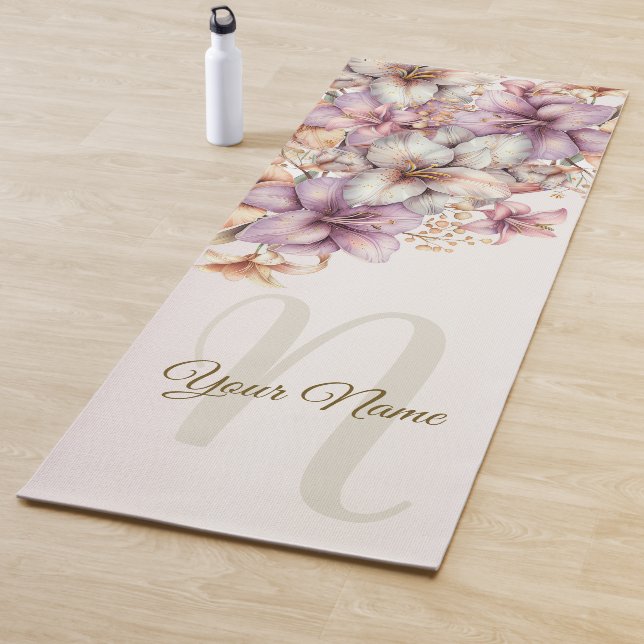 Watercolor Boho Pink Flowers Elegant Stylish Yoga Mat (In Situ)