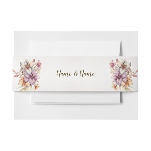 Watercolor Boho Pink Flowers Rustic Elegant Invitation Belly Band