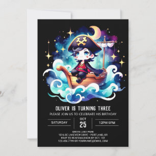 Watercolor Boho Pirate Birthday Invitation
