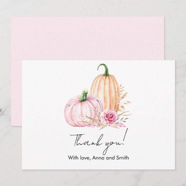 Watercolor Boho Pumpkin Babyshower  Thank You Card (Front/Back)