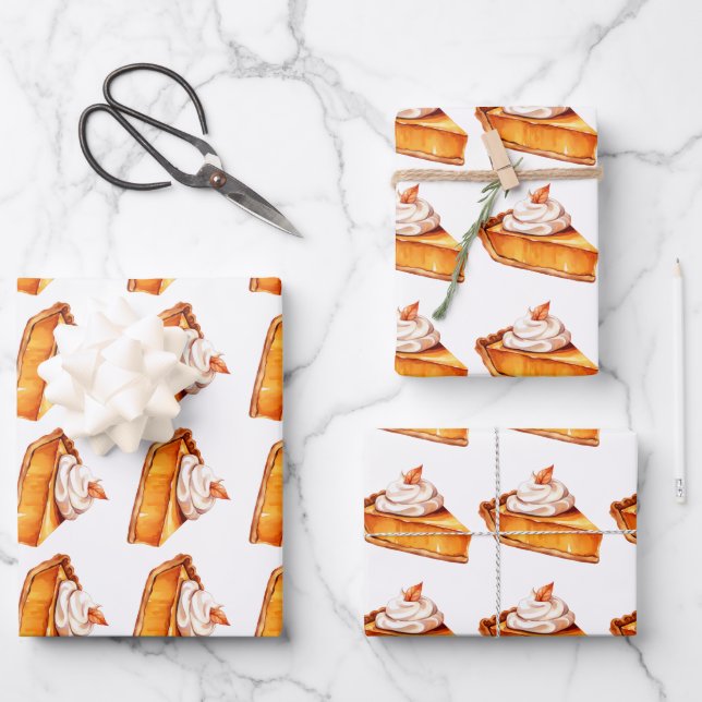 Watercolor Boho Pumpkin Pie Pattern Wrapping Paper Sheets (Front)