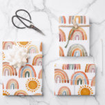 Watercolor Boho Rainbow and Sun  Wrapping Paper Sheets<br><div class="desc">Cute modern colorful watercolor rainbow and sun illustration</div>