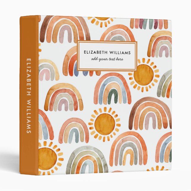 Watercolor Boho Rainbow and Sunshine Kids  3 Ring Binder (Front/Spine)
