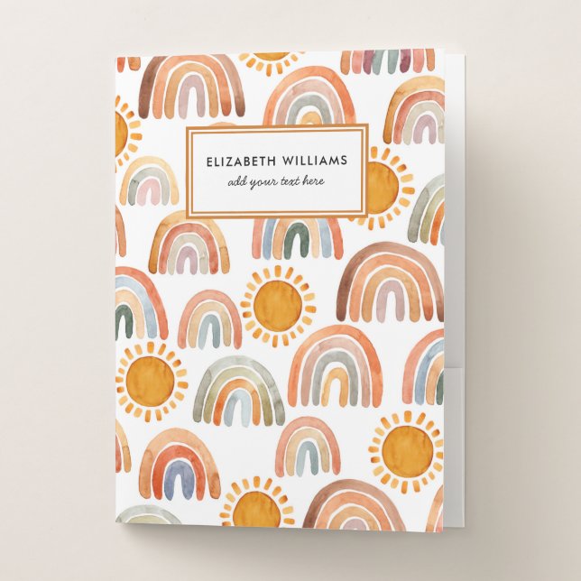 Watercolor Boho Rainbow and Sunshine Kids   Pocket Folder (Front)