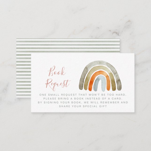 Watercolor Boho Rainbow Baby Shower Book Request  Enclosure Card (Front/Back)