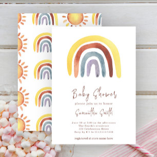 Watercolor Boho rainbow Baby Shower Invitation