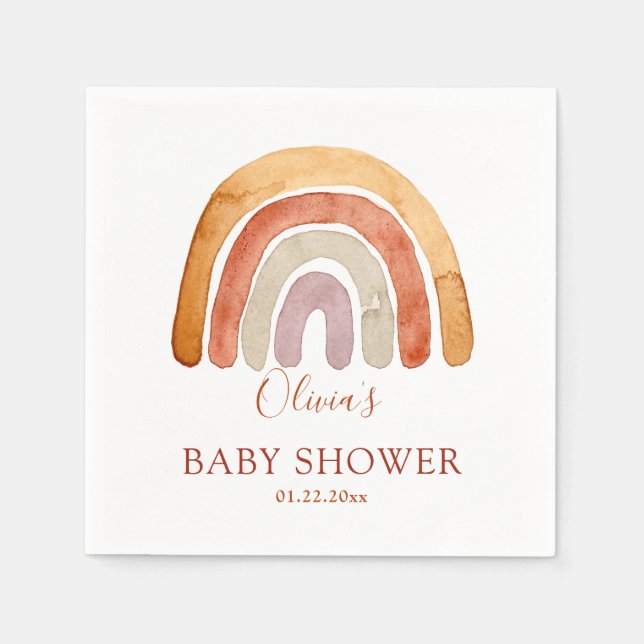 Watercolor Boho Rainbow Baby Shower  Napkins (Front)