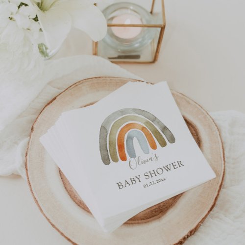 Watercolor Boho Rainbow Baby Shower    Napkins