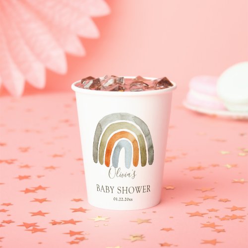 Watercolor Boho Rainbow Baby Shower   Paper Cups