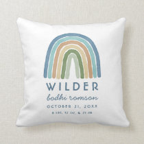Watercolor Boho Rainbow Birth Information Blue Thr Throw Pillow