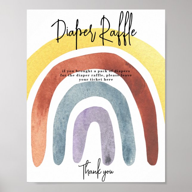 Watercolor Boho Rainbow Diaper Raffle game Poster (Front)