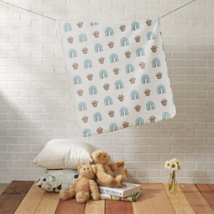 Watercolor Boho Rainbow & Dog Paw Pattern Baby Blanket
