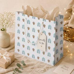 Watercolor Boho Rainbow & Dog Paw Pattern Large Gift Bag