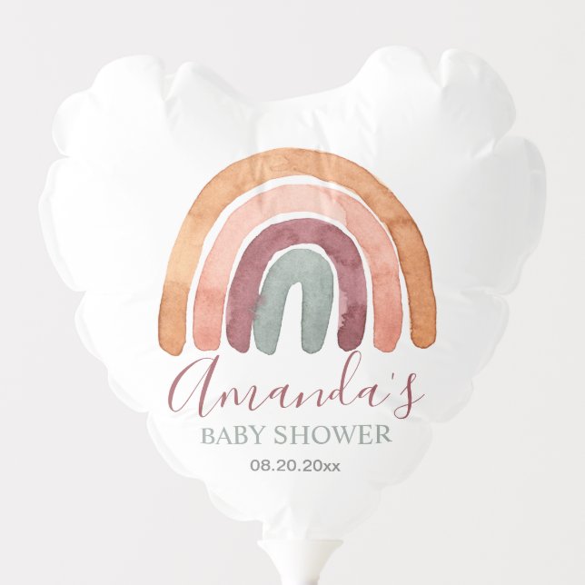 Watercolor Boho Rainbow Girl Baby Shower Balloon (Front)