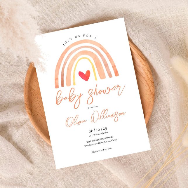 Watercolor Boho Rainbow Heart Baby Shower Invitation (Creator Uploaded)