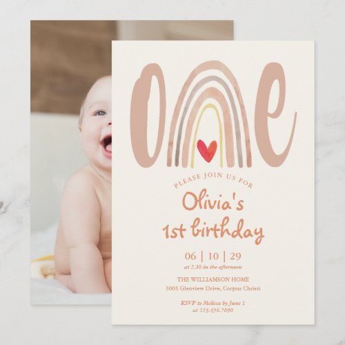 Watercolor Boho Rainbow Heart Photo 1st Birthday