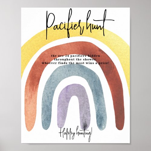 Watercolor Boho Rainbow Pacifier hunt game Poster