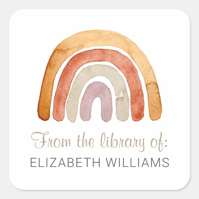 Watercolor Boho Rainbow Personalized Bookplate  (Front)