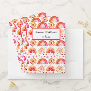 Watercolor Boho Rainbow Sun Kids Girly Pocket Folder