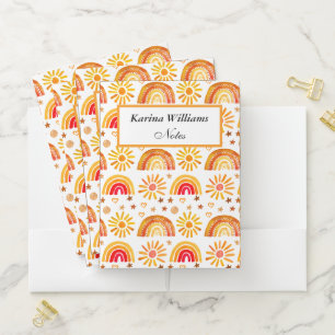 Watercolor Boho Rainbow Sun Orange Kids Pocket Folder
