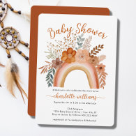 Watercolor Boho Rainbow Terracotta Baby Shower Invitation