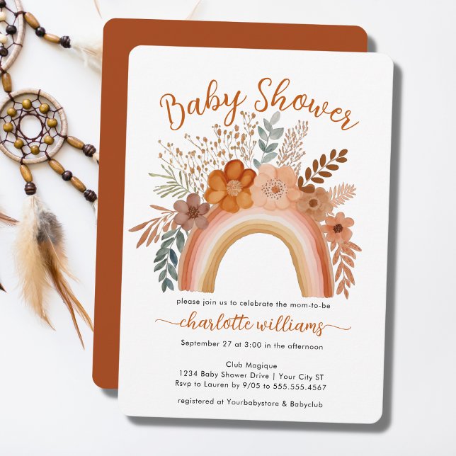 Watercolor Boho Rainbow Terracotta Baby Shower Invitation (Creator Uploaded)
