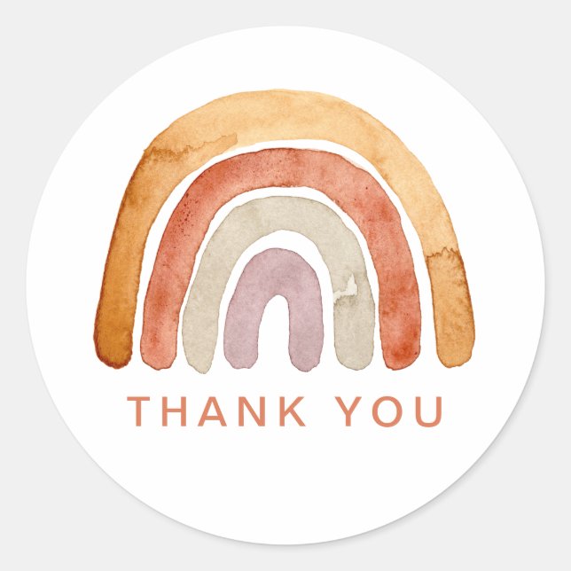Watercolor Boho Rainbow Thank You  Classic Round Sticker (Front)