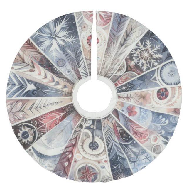 Watercolor Boho Rustic Christmas Holiday Brushed Polyester Tree Skirt (Front)