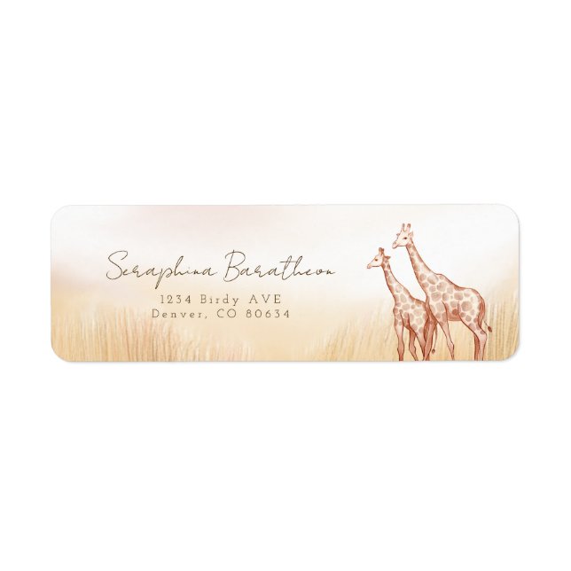 Watercolor Boho Safari Giraffe Label (Front)