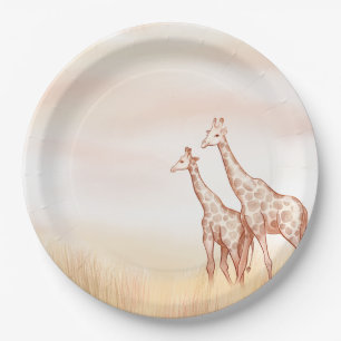 Watercolor Boho Safari Giraffe Paper Plates