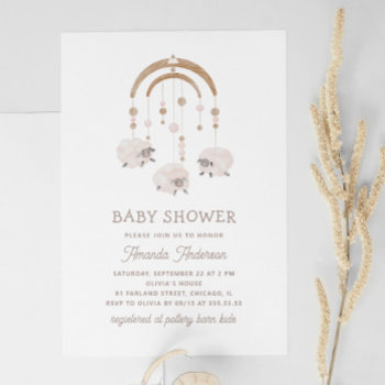 Watercolor Boho Sheep Mobile. Cute Baby Shower Invitation by RemioniArt at Zazzle