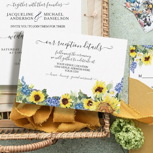 Watercolor BOHO Sunflower Floral Details Reception Invitation