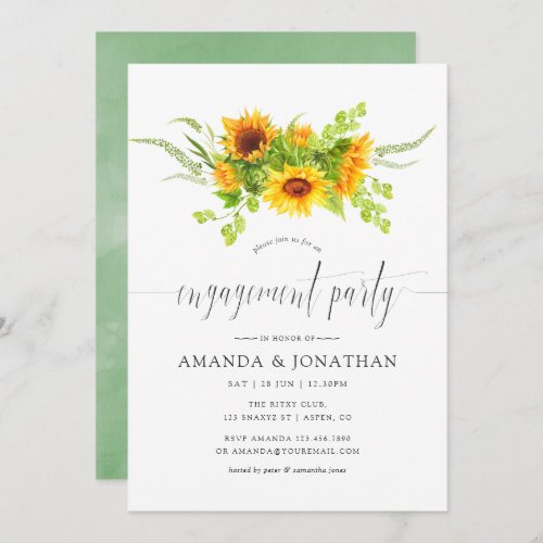 Watercolor Boho Sunflowers Engagement Party Invitation