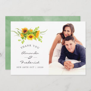 Watercolor Boho Sunflowers Wedding Thank You Invitation