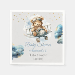 Watercolor boho teddy bear blue baby shower  napkins