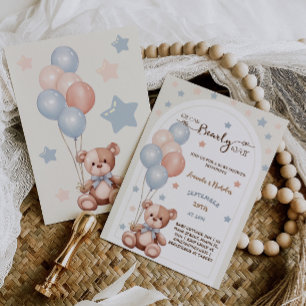 Watercolor Boho Teddy Bear Neutral Baby Shower  Invitation