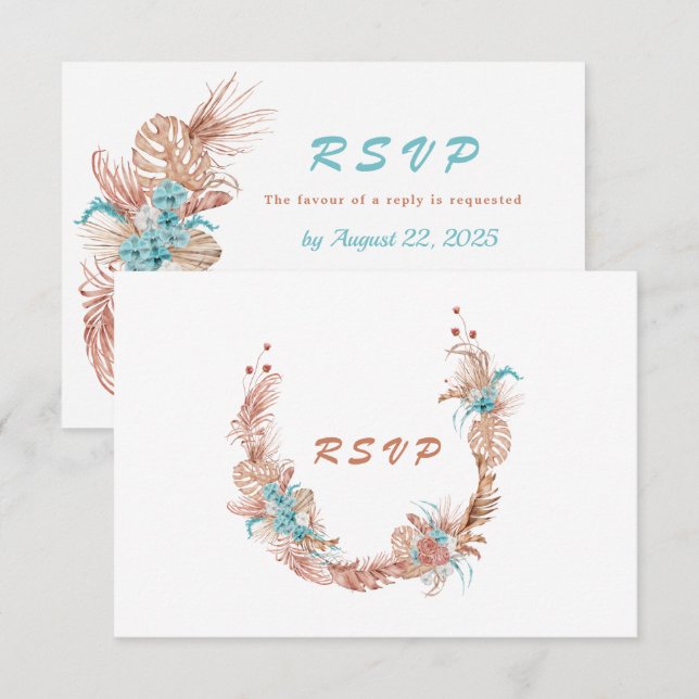 Watercolor Boho Terracotta Floral Wedding RSVP Card (Front/Back)