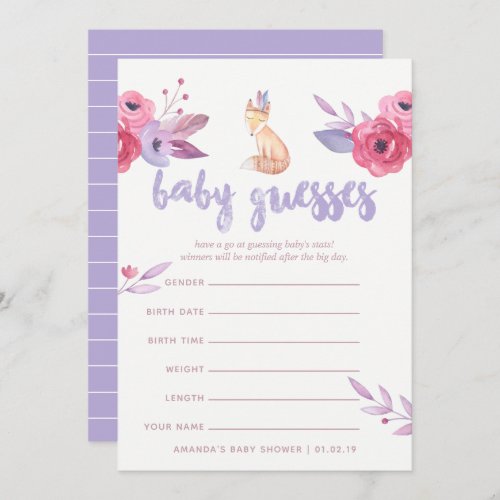 Watercolor Boho Tribal Baby Shower Guessing Game Invitation