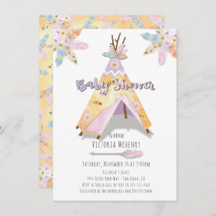 Watercolor Boho Tribal Baby Shower Rustic Teepee Invitation