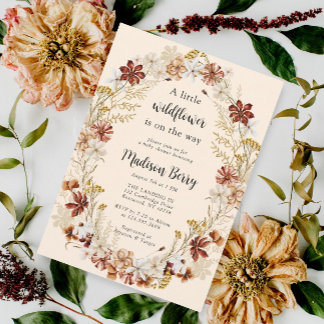 Watercolor Boho Wildflower Baby Shower Invitation