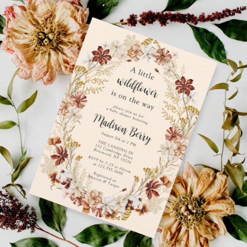 Watercolor Boho Wildflower Baby Shower Invitation