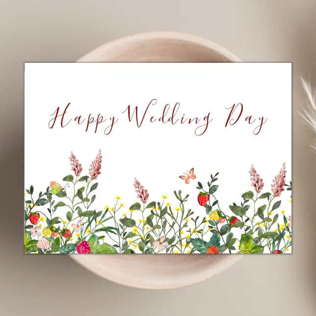 Watercolor Boho Wildflower Theme Happy Wedding Day Card | Zazzle