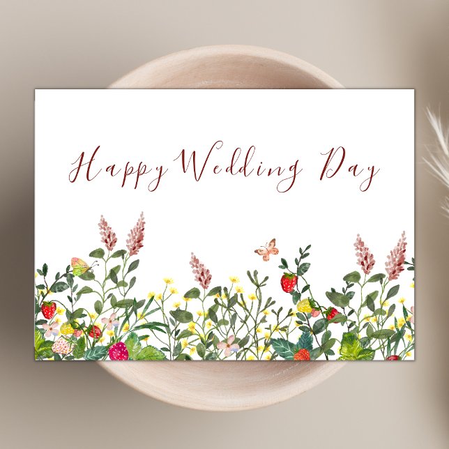 Watercolor Boho Wildflower Theme Happy Wedding Day Card (Creator Uploaded)