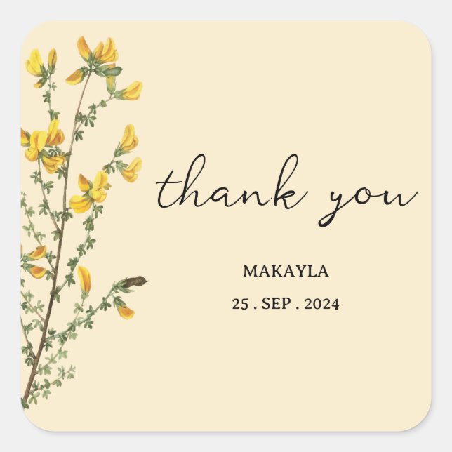 Watercolor boho wildflower yellow BabyShower Square Sticker (Front)