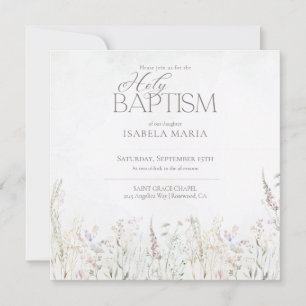 Watercolor Boho Wildflowers Holy Baptism Invitation