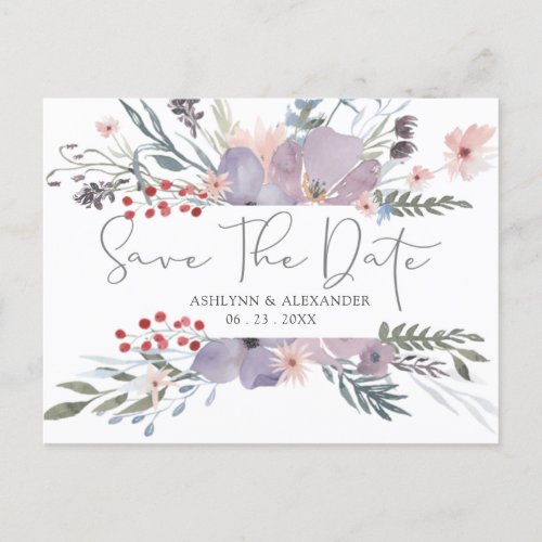 Watercolor Boho Wildflowers SAVE THE DATE Postcard