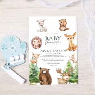Watercolor Boho Woodland Snow Winter Baby Shower Invitation